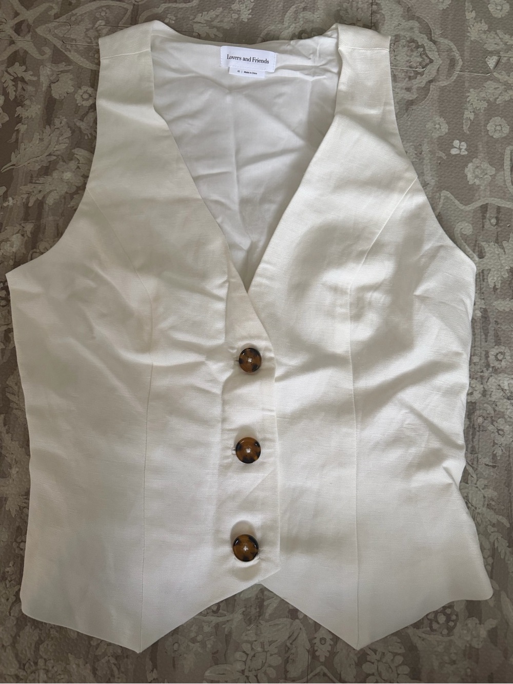 Lovers + Friends Cream Button-Front Linen Blend  Vest Size XS